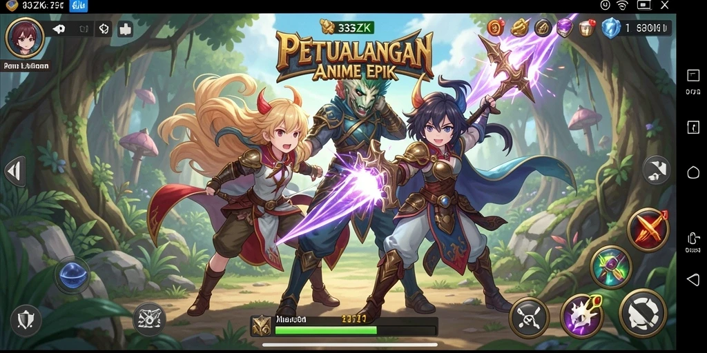 Screenshot gameplay <strong>33ZK</strong> yang menampilkan pertarungan seru di dunia anime.
