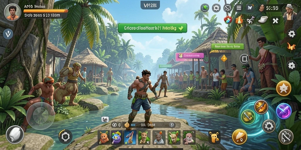 Screenshot menunjukkan karakter dalam interaksi sosial yang menarik di gameplay Simulation.