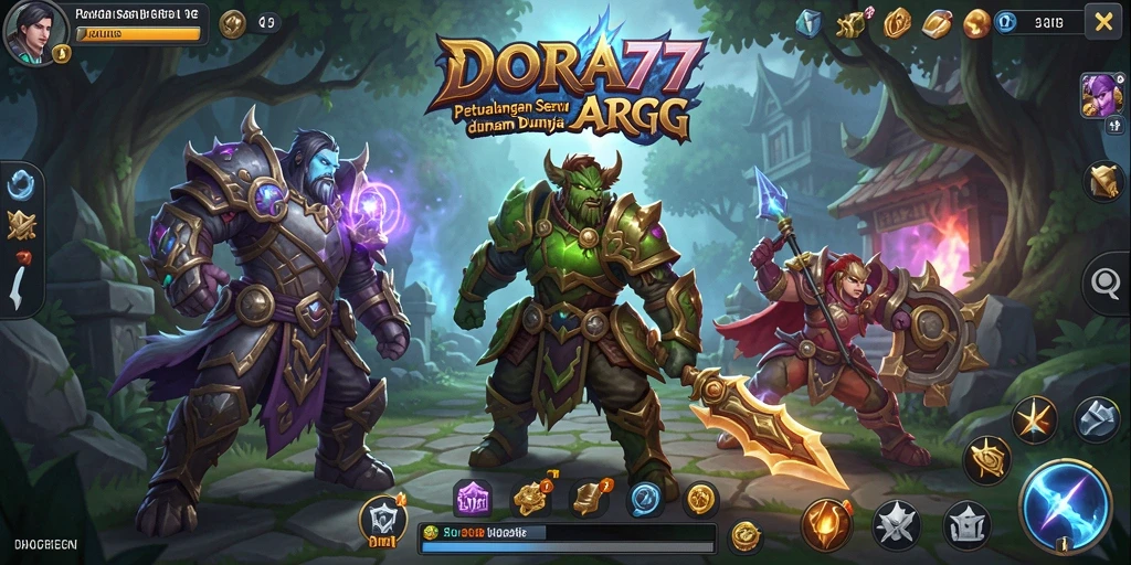 Gameplay DORA77 dengan karakter petualang yang beraksi.