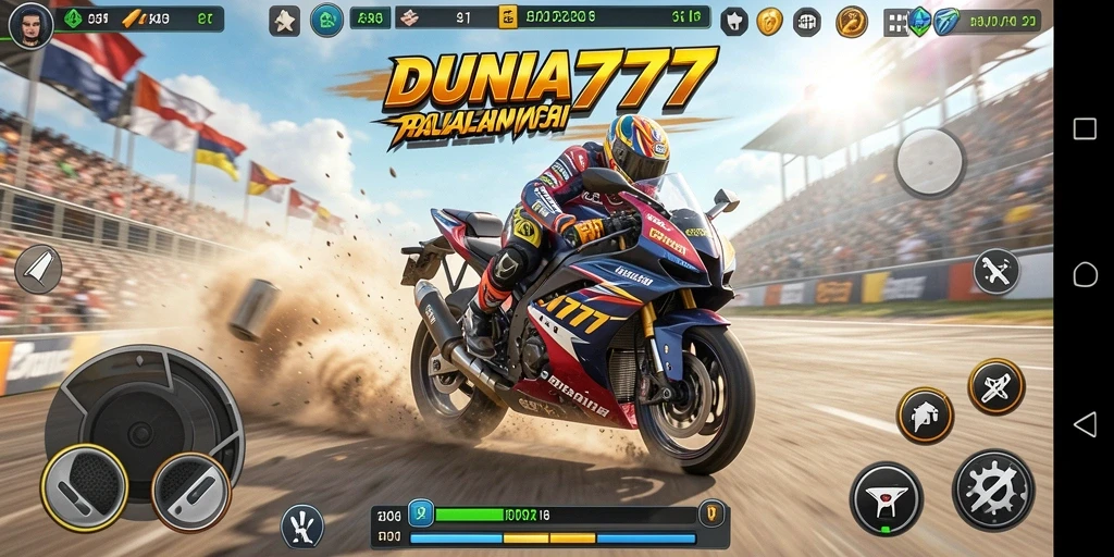 Gameplay seru DUNIA777 dengan balapan motor yang mendebarkan.