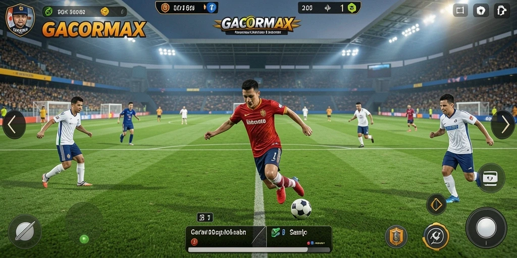 Tampilan gameplay GACORMAX yang penuh aksi di lapangan sepak bola.