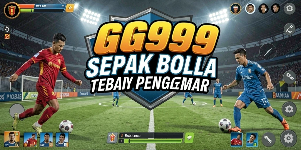 Tangkapan layar utama GG999 menampilkan aksi seru di lapangan sepak bola.