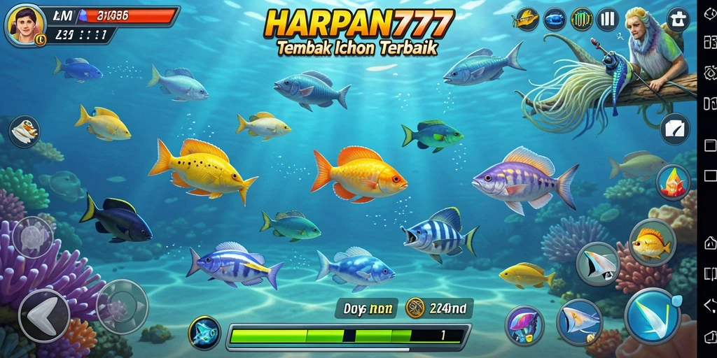 Gameplay seru dalam HARAPAN777 saat menembak berbagai ikan.