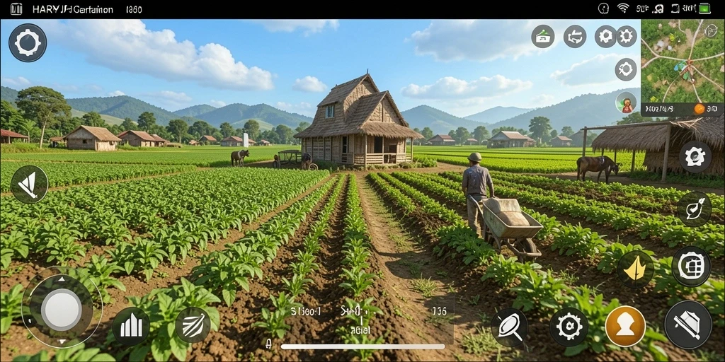 Tangkapan layar gameplay <strong>HARAPJP</strong> yang menunjukkan suasana berkebun yang menarik.