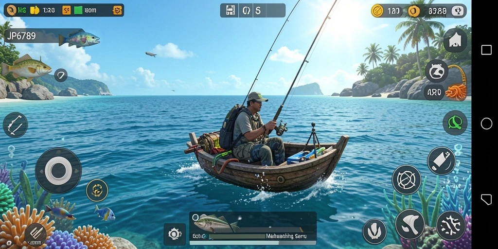 Screenshot gameplay JP6789 dengan aksi memancing yang seru.