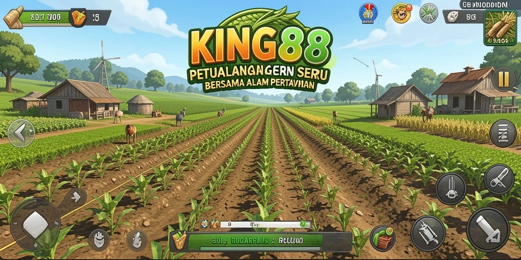 Tampilan gameplay KING88 dengan aktivitas bercocok tanam yang seru.