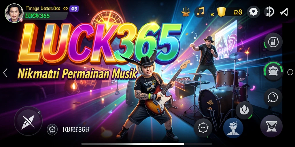 Screenshot utama LUCK365 menampilkan pengguna menikmati bermain musik.