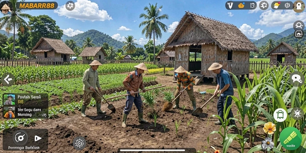 Tangkapan layar <strong>MABAR88</strong> menampilkan pemain yang sedang memanen hasil pertanian.