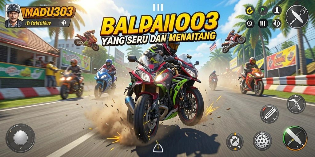 Screenshot gameplay menampilkan balapan motor yang seru dan mendebarkan.