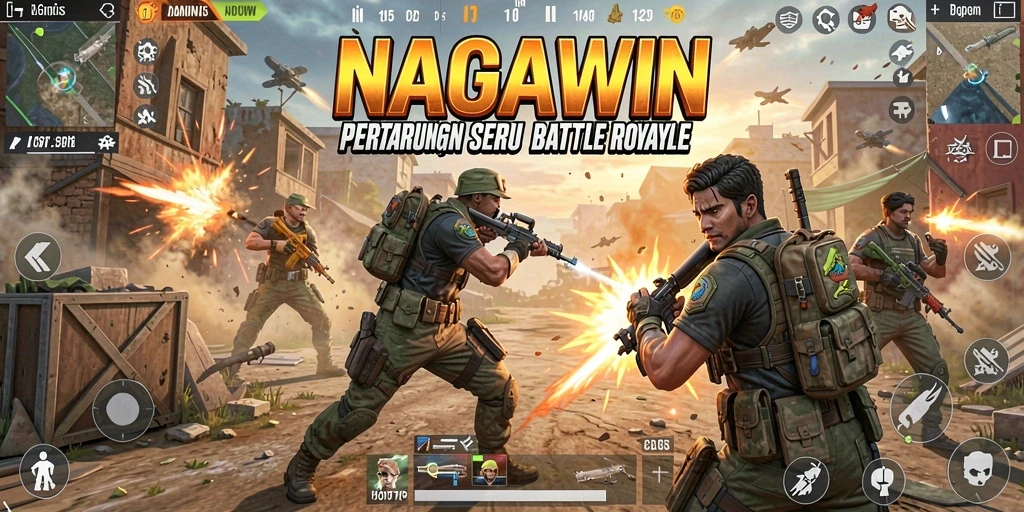 Tampilan gameplay seru dalam NAGAWIN dengan aksi Battle Royale.
