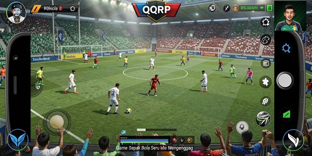Tampilan gameplay QQRP yang penuh aksi di lapangan sepak bola.