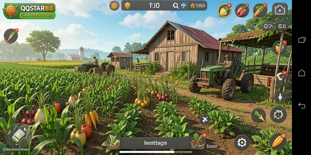 Screenshot gameplay <strong>QQSTAR88</strong> menampilkan aksi bertani yang seru.