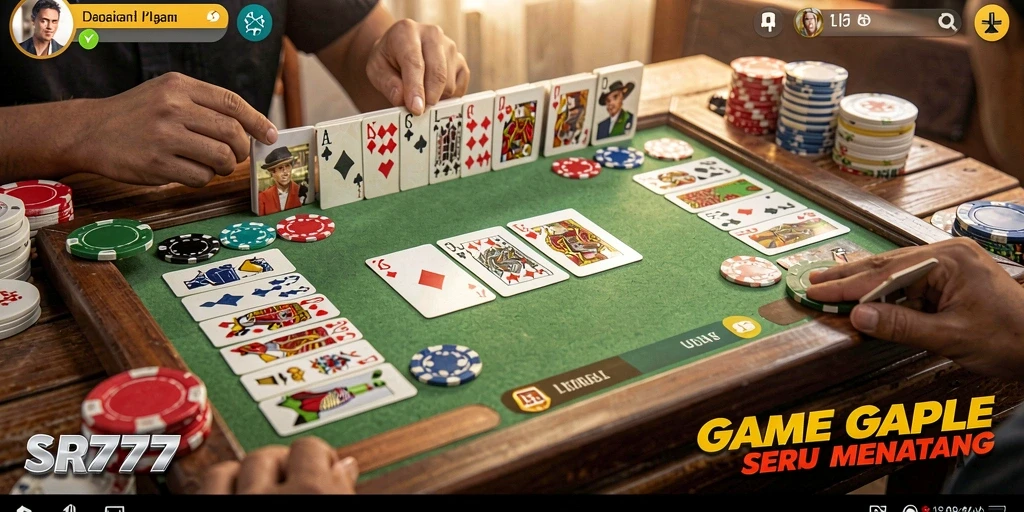 Screenshot gameplay SR777 menampilkan suasana bermain Gaple yang seru.