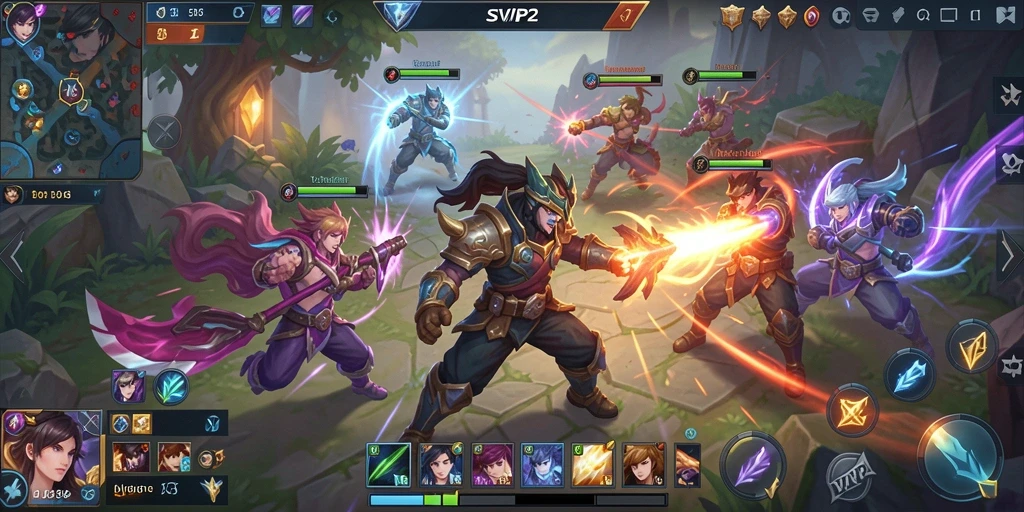 Screenshot SVIP2 menunjukkan aksi seru dalam pertempuran MOBA.