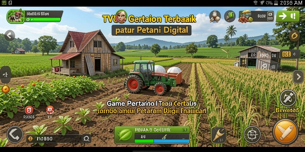Tampilan gameplay TV888 menampilkan ladang yang hijau dan hewan ternak yang bahagia.