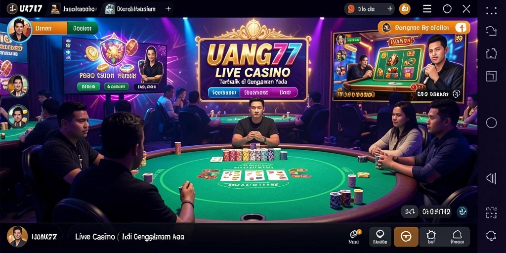 Screenshot gameplay UANG77 menampilkan dealer langsung dan suasana kasino yang mendebarkan.